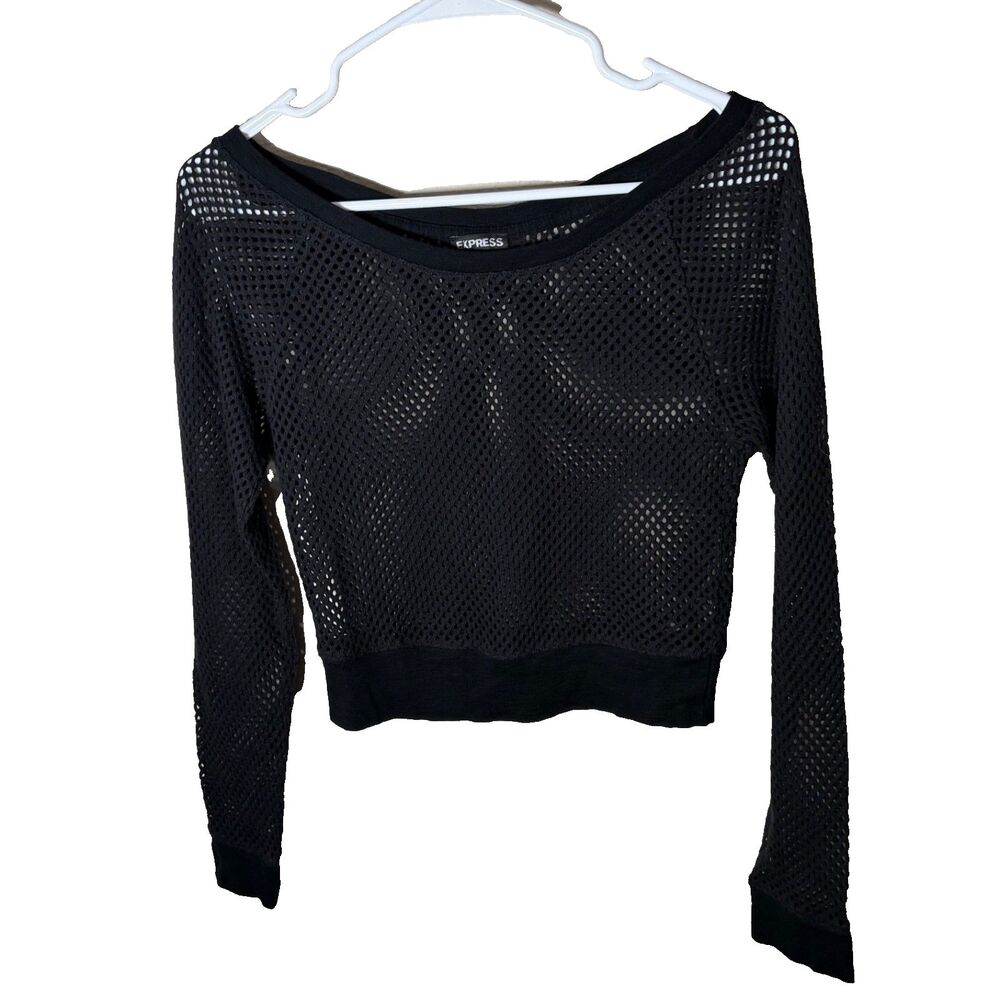 Express Sweater Women's XS Black Cropped Knit Pullover Long Sleeve Solid